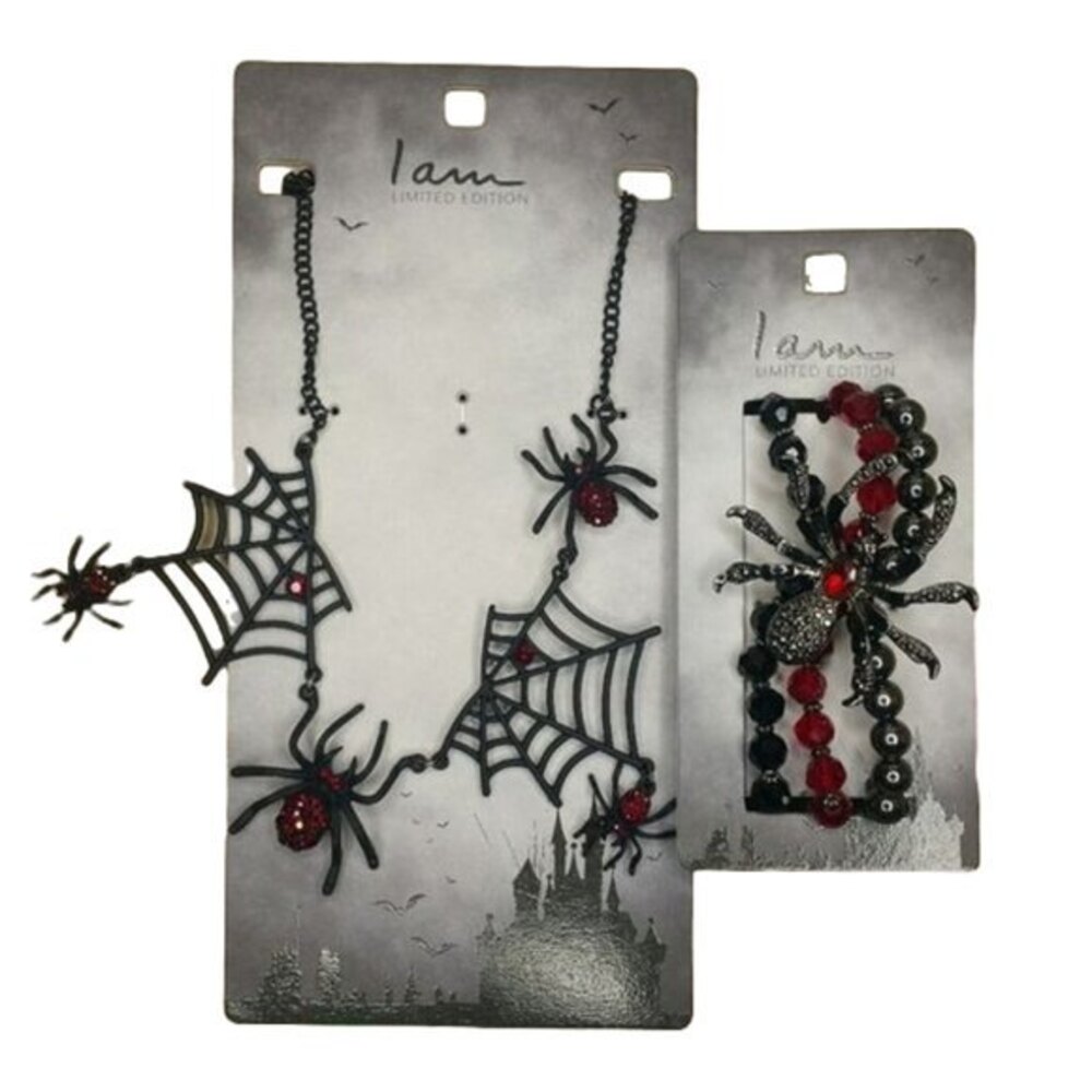 NEW Halloween Spider Web Necklace & Bracelet Set